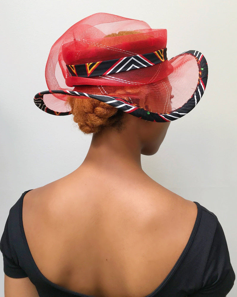 Toghu African Print Church hat - Red - Afrilege