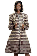 Aveye Women African Print Hooded Coat (Brown / Beige) - Afrilege
