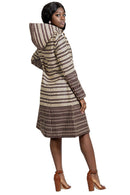 Aveye Women African Print Hooded Coat (Brown / Beige) - Afrilege