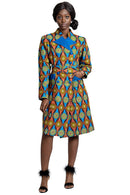 Valda Women African Print Coat ( Blue / Red) - Afrilege
