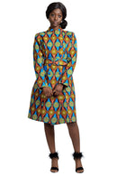 Valda Women African Print Coat ( Blue / Red) - Afrilege