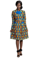 Valda Women African Print Coat ( Blue / Red) - Afrilege