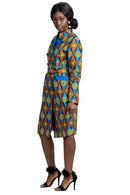 Valda Women African Print Coat ( Blue / Red) - Afrilege