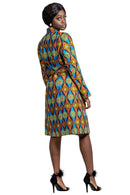 Valda Women African Print Coat ( Blue / Red) - Afrilege