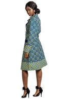 Copy of Valencia Women African Print Coat ( Blue / Beige) - Afrilege