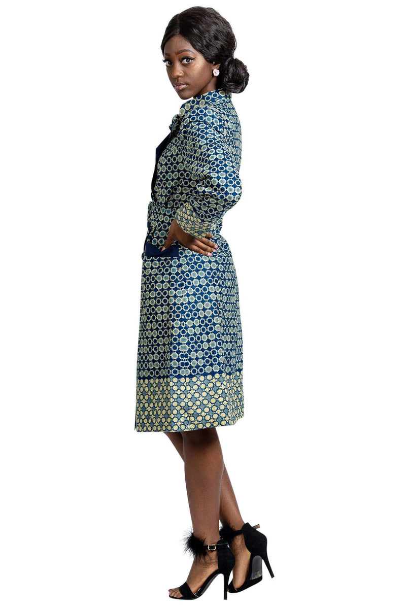 Copy of Valencia Women African Print Coat ( Blue / Beige) - Afrilege