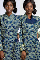 Copy of Valencia Women African Print Coat ( Blue / Beige) - Afrilege