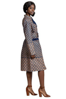 Vanna Women African Print Coat Dress ( Navy Blue / Brown) - Afrilege