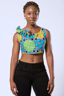 Deli African Print Crop Top - Green / Blue / Yellow - Afrilege