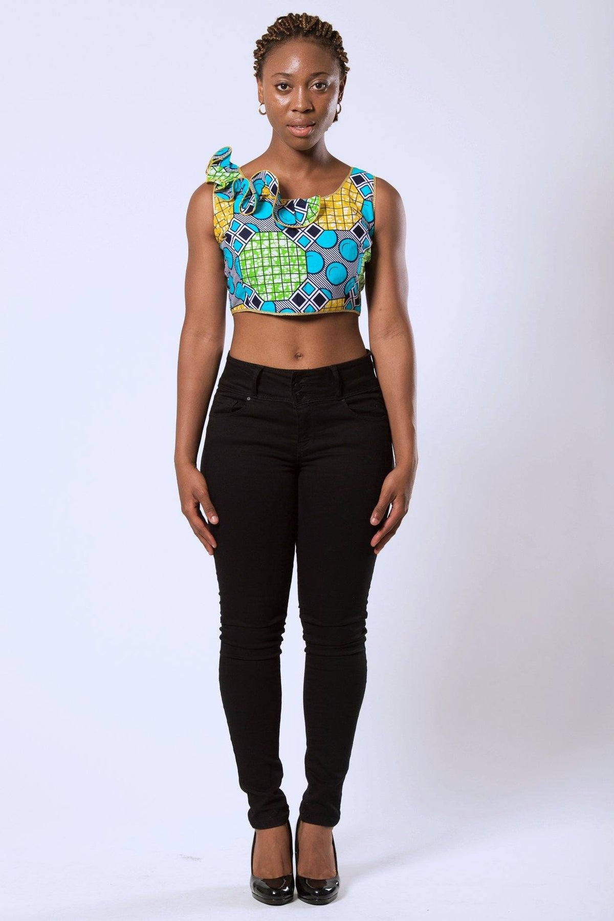 Deli African Print Crop Top - Green / Blue / Yellow– Afrilege