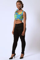 Deli African Print Crop Top - Green / Blue / Yellow - Afrilege