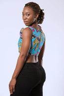 Delu African Print Crop Top - Blue - Afrilege