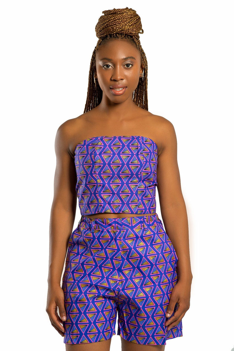 African Print Nina Lace Crop Top (Purple) - Afrilege