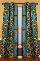 Kamaria African Print Double Sided Reversible Grommet Top Curtains- Blue/ Green - Afrilege