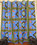 Kamaria African Print Double Sided Reversible Grommet Top Curtains- Blue/ Green - Afrilege