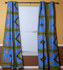 Kamaria African Print Double Sided Reversible Grommet Top Curtains- Blue/ Green - Afrilege