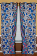 Double Sided Reversible Grommet Top African Print Curtains - Blue/ Pink / Yellow - Afrilege
