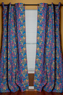 Double Sided Reversible Grommet Top African Print Curtains - Blue/ Pink / Yellow - Afrilege