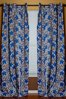 Double Sided Reversible Grommet Top African Print Curtains - Blue/ Pink / Yellow - Afrilege