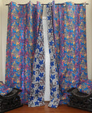 Double Sided Reversible Grommet Top African Print Curtains - Blue/ Pink / Yellow - Afrilege