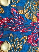 Double Sided Reversible Grommet Top African Print Curtains - Blue/ Pink / Yellow - Afrilege