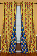 Jayde African Print Double Sided Grommet Top Curtains - Blue & Yellow - Afrilege