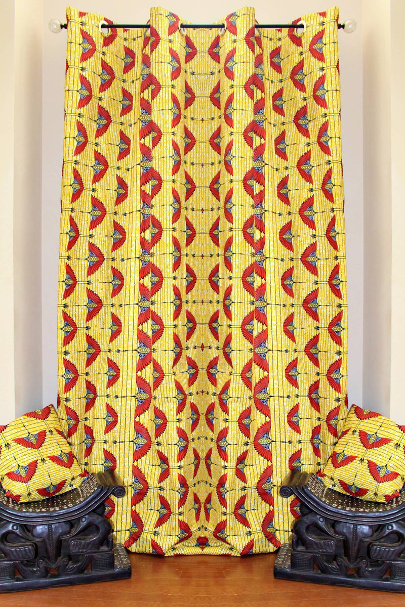 Jayde African Print Double Sided Grommet Top Curtains - Blue & Yellow - Afrilege