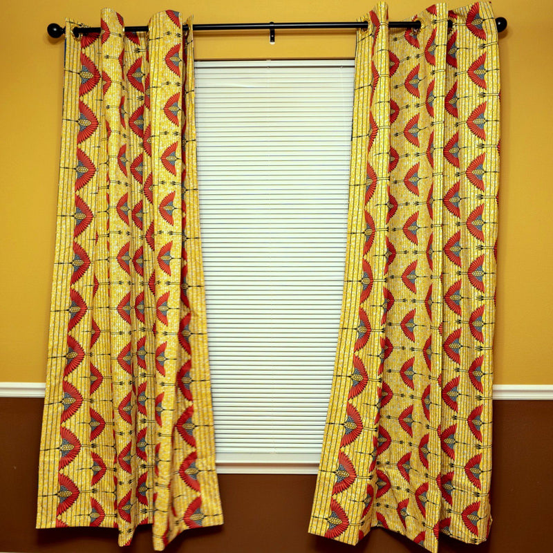 Jayde African Print Double Sided Grommet Top Curtains - Blue & Yellow - Afrilege