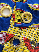 Jayde African Print Double Sided Grommet Top Curtains - Blue & Yellow - Afrilege