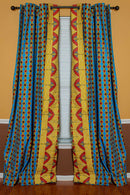 Malaika Double Sided Reversible Grommet Top African Print Curtains - Yellow/ Blue/ Red - Afrilege