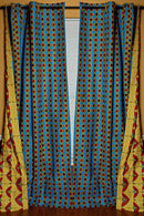 Malaika Double Sided Reversible Grommet Top African Print Curtains - Yellow/ Blue/ Red - Afrilege