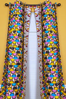 Jamai Double Sided Reversible Grommet Top African Print Curtains - Yellow/ Blue/ Red - Afrilege