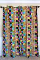 Lulu Double Sided Reversible Grommet Top African Print Curtains - Yellow/ Blue/ Red - Afrilege