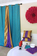 Nubia Grommet Top Reversible African Print Curtains - Green / Purple & Gold - Afrilege