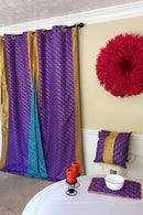 Nubia Grommet Top Reversible African Print Curtains - Green / Purple & Gold - Afrilege