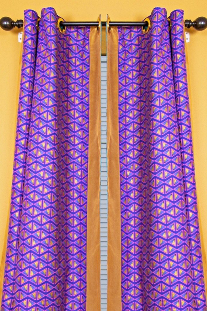Nubia Grommet Top Reversible African Print Curtains - Green / Purple & Gold - Afrilege