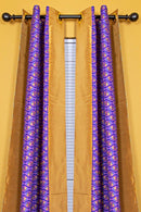 Nubia Grommet Top Reversible African Print Curtains - Green / Purple & Gold - Afrilege