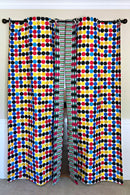 Penina Double Sided Reversible Grommet Top African Print Curtains - Yellow/ Blue/ Red - Afrilege