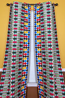 Penina Double Sided Reversible Grommet Top African Print Curtains - Yellow/ Blue/ Red - Afrilege