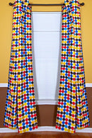 Penina Double Sided Reversible Grommet Top African Print Curtains - Yellow/ Blue/ Red - Afrilege