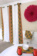 Sheena Grommet Top Kente African Print Curtains - Yellow / green / Purple & White - Afrilege