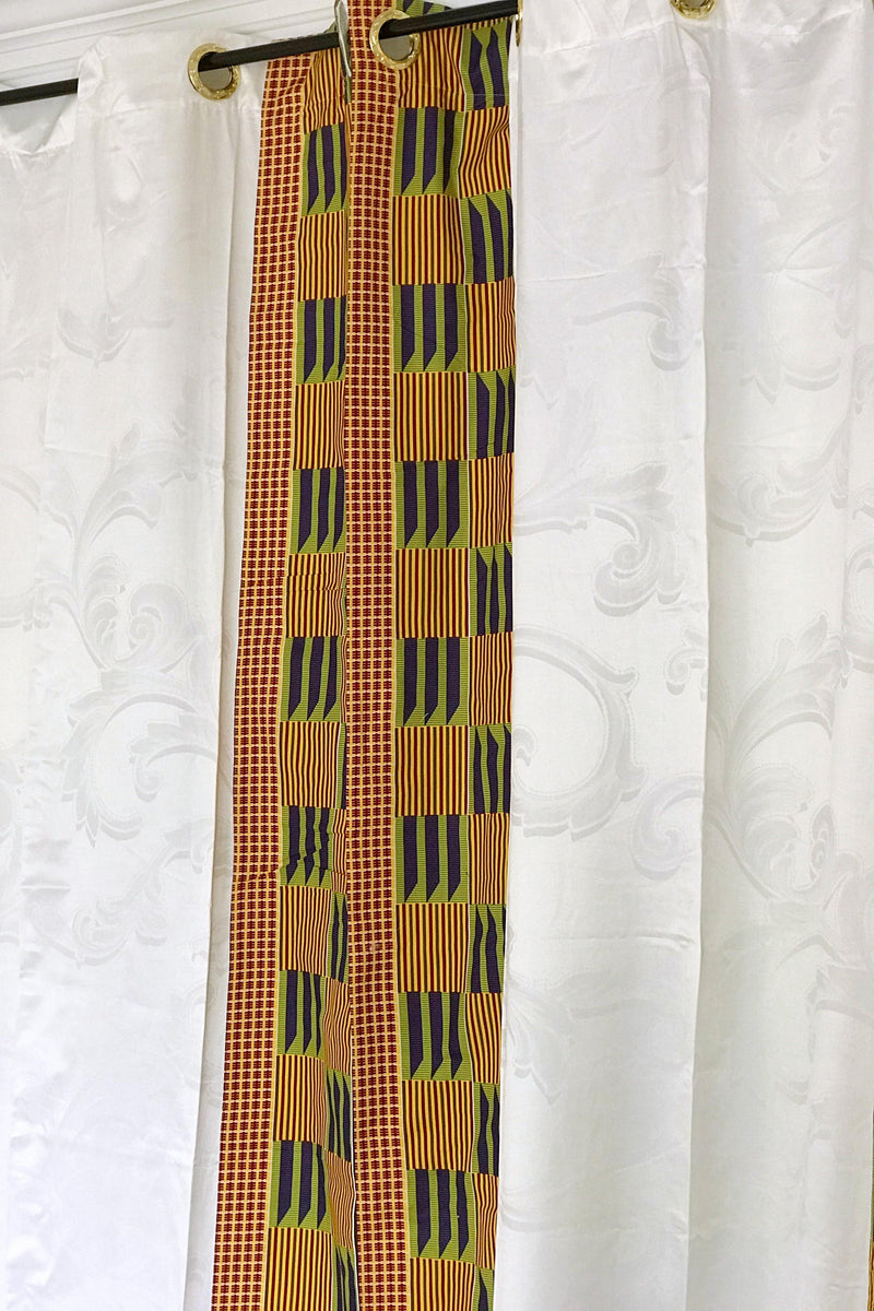 Sheena Grommet Top Kente African Print Curtains - Yellow / green / Purple & White - Afrilege