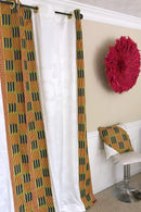 Sheena Grommet Top Kente African Print Curtains - Yellow / green / Purple & White - Afrilege