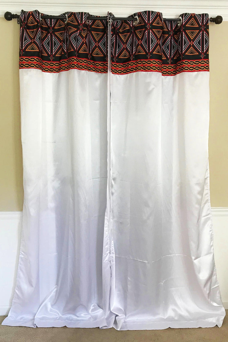 Toghu Bamenda Grommet Top African Print Curtains - White, Red & Black - Afrilege