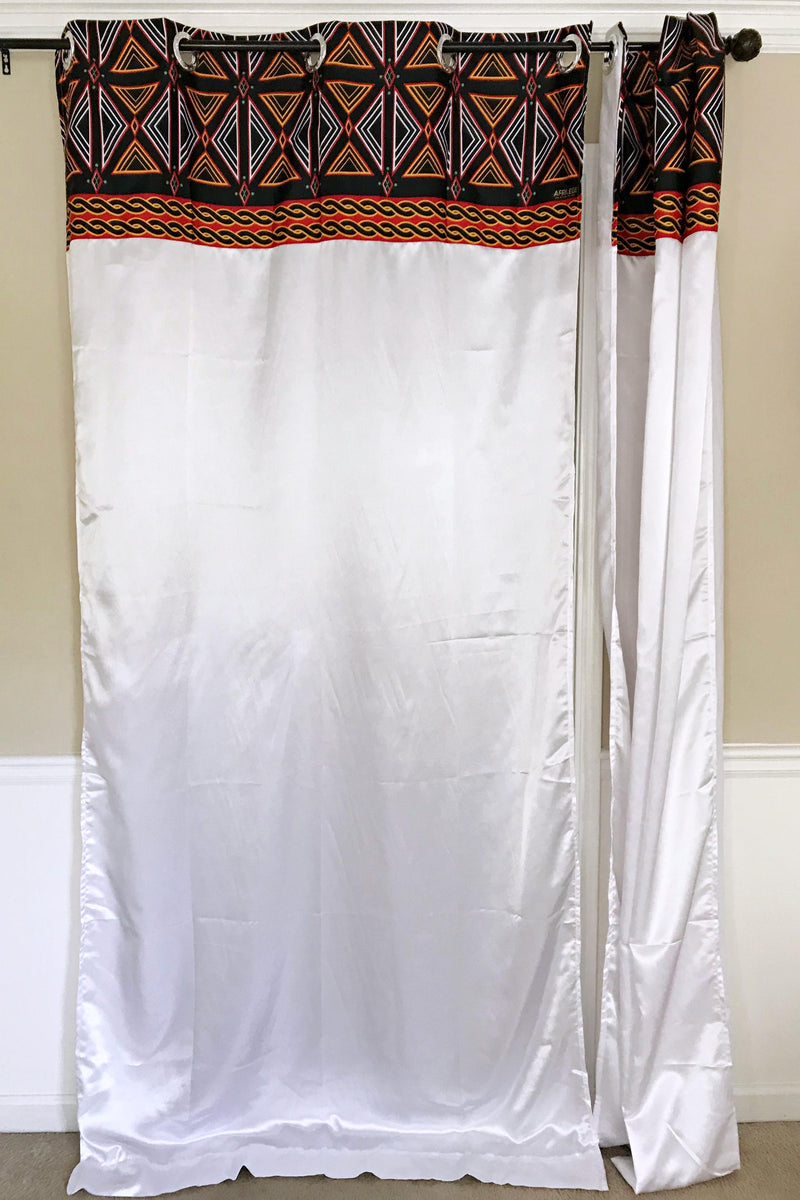 Toghu Bamenda Grommet Top African Print Curtains - White, Red & Black - Afrilege