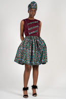 Abayomi African Print Midi Dress - Maroon/ Green - Afrilege