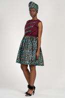 Abayomi African Print Midi Dress - Maroon/ Green - Afrilege