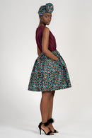 Abayomi African Print Midi Dress - Maroon/ Green - Afrilege