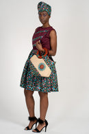 Abayomi African Print Midi Dress - Maroon/ Green - Afrilege