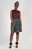 Abayomi African Print Midi Dress - Maroon/ Green - Afrilege